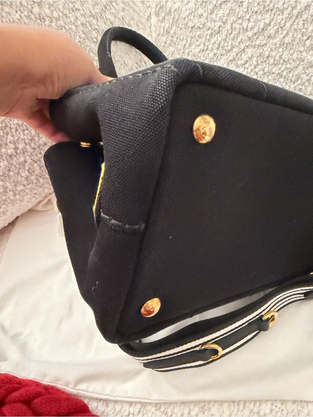 Prada Black Canvas Tote with Gold Logo - Picture 5 of 15